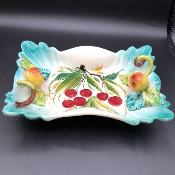 VINTAGE ITALIAN MAJOLICA HANDPAINTED CERAMIC CANDY/NUT DISH HAND-MADE IN ITALY - Picture 2 of 11